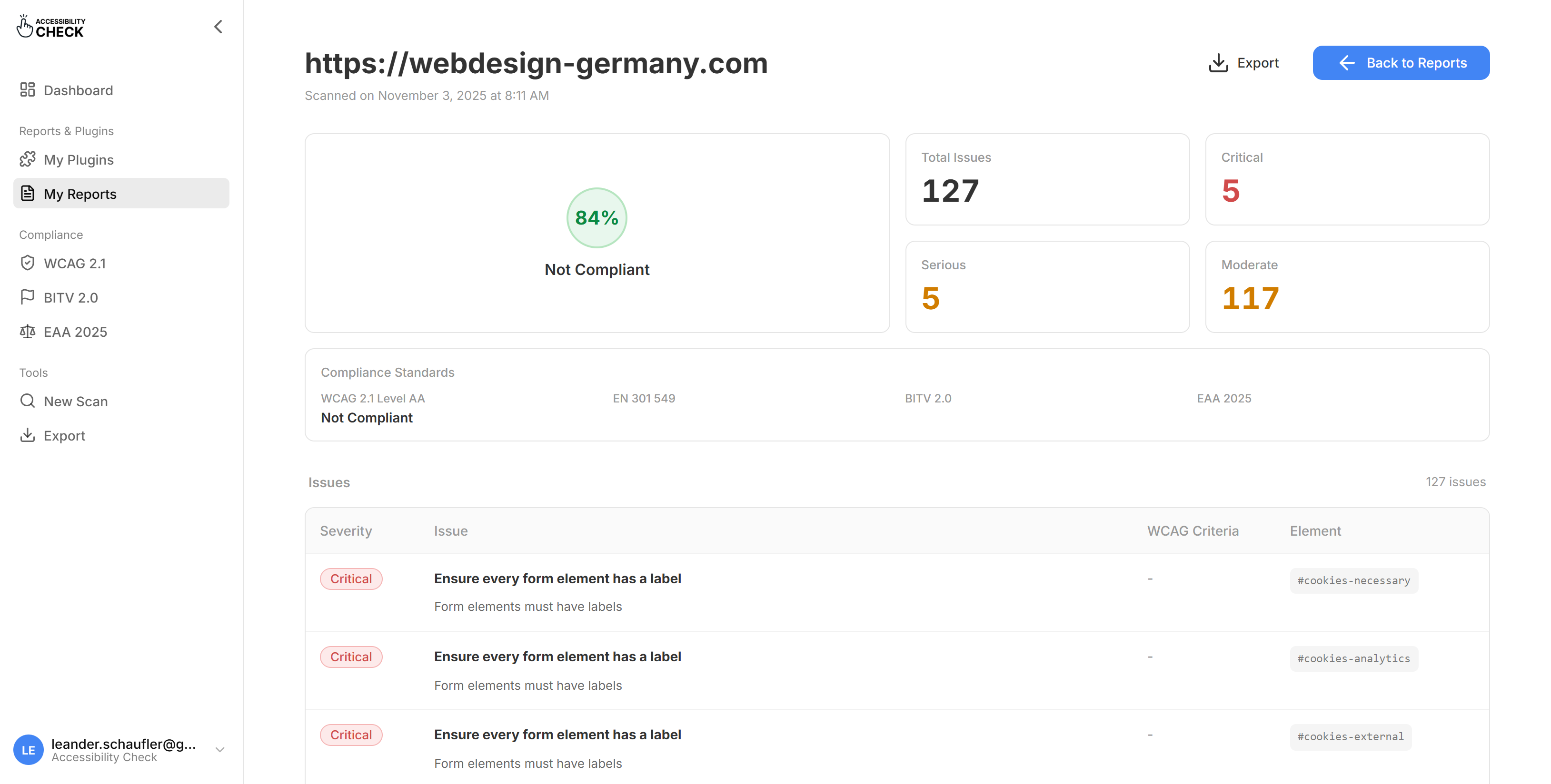 Accessibility Report Preview